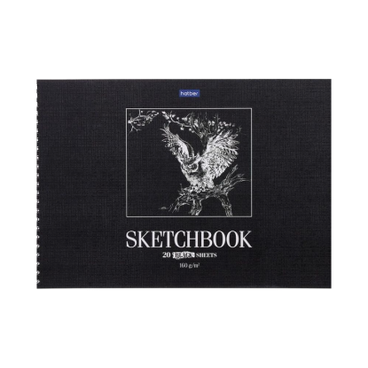 Изображение Premium АЛЬБОМ для рисования SketchBook 20л А4ф блок из черной бумаги 200г/кв.м жесткая подложка н