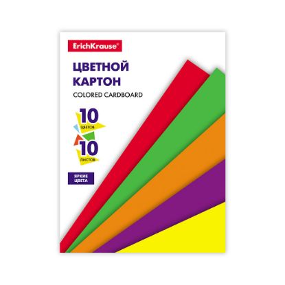 Изображение 53161 Цветной картон на клею ErichKrause® Basic, А5, 10 листов, 10 цветов, игрушка-набор