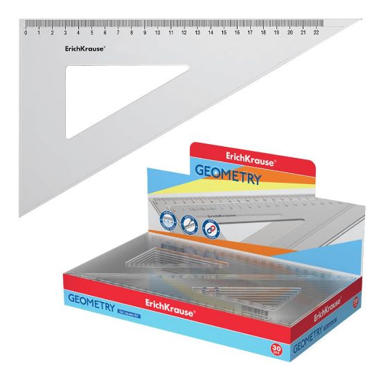 Изображение 49568 Угольник пластиковый ErichKrause® Clear, 60°/22см, прозрачный, в коробке-дисплее